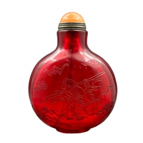 Vintage Chinese Red Peking Glass Snuff Bottle