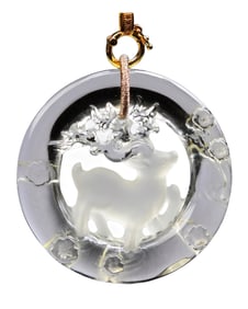 Beautiful White Crystal Carved Fortune Deer Pendant w Hand Woven Beads Necklace