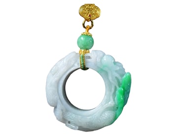 Beautiful Jadeite Carved Fortuen Dragon Pendant w Jadeite Beads Necklace