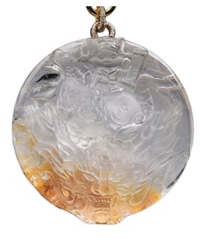 Beautiful Crystal Carved Fortune Dragon Pednant w Hand Woven Beads Necklace
