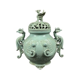 Vintage Chinese Ru Kiln Phoenix Porcelain Incense Burner