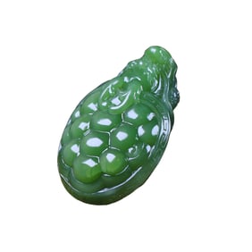 Chinese Green Hetian Jade Carved Dragon Turtle Pendant