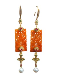 A Pair Beautiful Red Jadeite Earrings