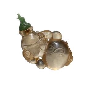 Vintage Chinese Crystal Carved Gourd Shape Snuff Bottle