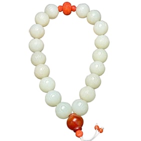 Hand Woven Superb Chinese Hetian Jade Carved Lotus Flower Beads Bracelet