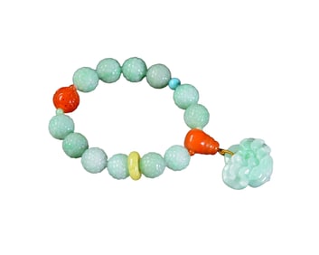 Natural Jadeite Carved Flower Beads Bracelet