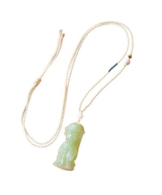 Chinese Hetian Jade Carved Little Dragon Maiden Pendant w Hand Woven Necklace