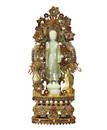 Exquisite Chinese Hetian Jade Buddha Statue w Gold Wires Enamel Inlay Gem Base