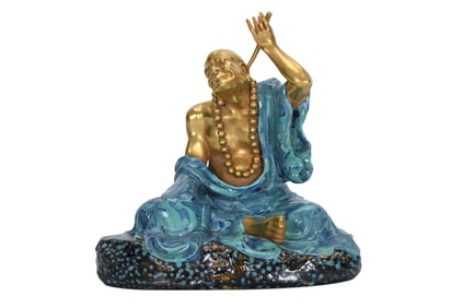 Chinese Qing Dynasty Gilt Gold Turquoise Glaze Porcelain Arhat Statue