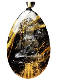 Exquisite Rutilated Quartz Carved Bodhisattva Akashagarbha Pendant