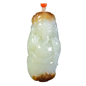 Chinese Hetian Jade Carved Fortune Taoism Deity Pendant