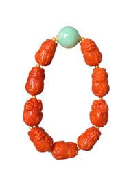 Chinese Nanhong Agate Carved Fortune Pixiu Beads Bracelet