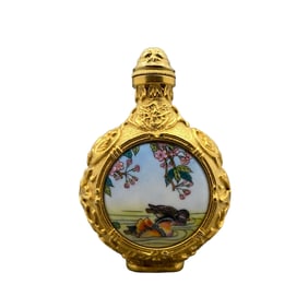 Chinese Gilt Gold Copper Enamel Mandarin Ducks Design Snuff Bottle