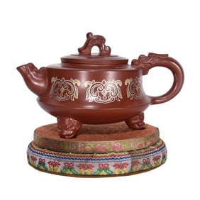 Antique Chinese Gilt Gold Yixing Zisha Fortune Dragon Teapot