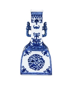 Chinese Qing Dynasty Blue And White Porcelain Flowers Design Double Ears Porcelain Vase