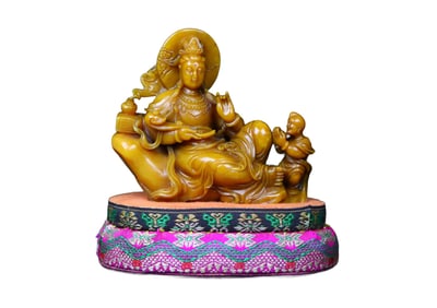 Superb Chinese Tianhuang Stone Carved Kwan-yin Statue