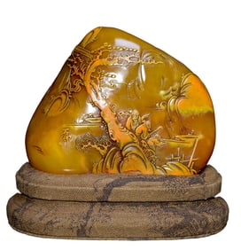Superb Chinese Tianhuang Stone Low Relief Pine Tree & Figure Seal Statue