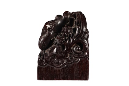 Antique Chinese Zitan Wood Carved Phoenix Seal