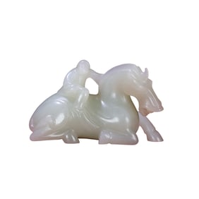Superb Chinese Hetian Jade Carved Horse & Monkey Statue