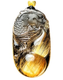 Exquisite Rutilated Quartz Carved Dragon Fish Pendant