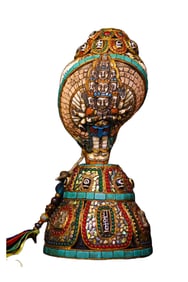 Old Tibetan Conch Inlay DZI Agate & Shell & Turquoise & Gems Dharma-vessel Conch Statue