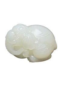 Superb Chinese White Hetian Jade Carved Elephant Statue