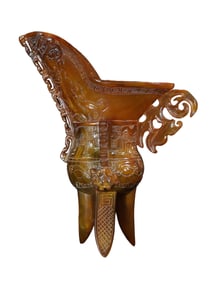 Vintage Ox Horn Carved Chi Dragon Wine Cup