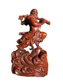 Vintage Chinese Boxwood Wood Carved Dharma Statue