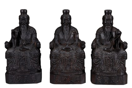 A Set Vintage Chinese Chenxiang Wood Carved Three Sage Statues