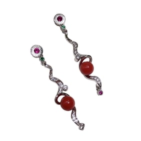 Beautiful Sivler Inlay Red Coral Earring