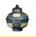 Superb Old Chinese Copper Cloisonne Inlay Hetian Jade Pot