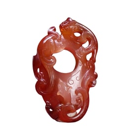Openwork Chinese Agate Carved Chi Dragon Pendant