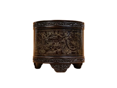 Chinese Copper Inlay Silver Wires Flowers Design Incense Burner