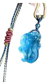 Beautiful Natural Aquamarine Carved Fortune Pixiu Pendant