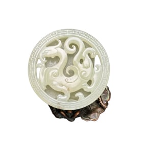 Chinese Hetian Jade Carved Fortune Dragon Belt Buckle