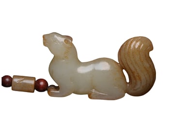 Vintage Chinese Hetian Jade Carved Squirrel Pendant