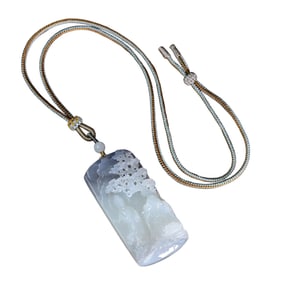 Superb Chinese Hetian Jade Low Relief Kwan-yin Pendant w Hand Woven Necklace