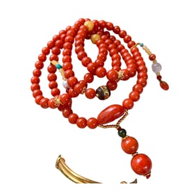 Hand Woven Beautiful Chinese Nanhong Agate Beads Necklace