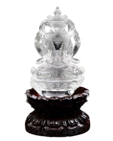 Exquisite White Crystal Carved Four Arm Kwan-yin Statue