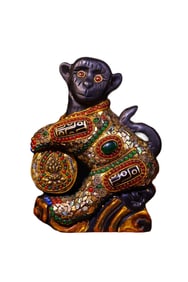 Vintage Meteorolite Inlay DZI Agate & Shell Monkey Statue
