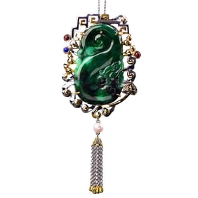Exquisite 925 Silver Inlay Green Jadeite Fortune Dragon Pendant