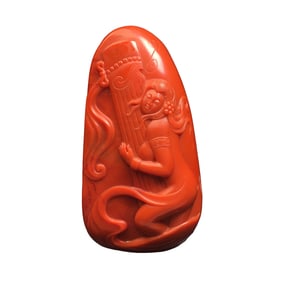 Chinese Nanhong Agate Carved Beautiful Woman Pendant