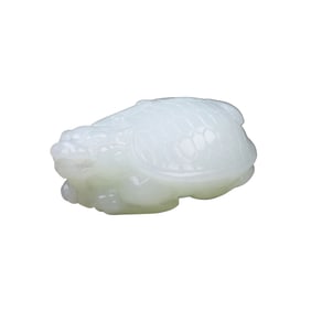 Superb Chinese White Hetian Jade Carved Dragon Turtle Pendant