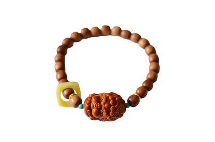 Hand Woven Olive Nut Carved Buddha & Sandalwood Beads Bracelet