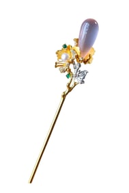 Beautiful Chinese Silver Plated Gilt Gold Inlay Pink Crystal Hairpin