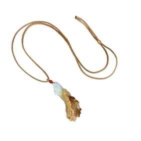 Superb Chinese Hetian Jade Carved Melon Pendant w Hand Woven Necklace
