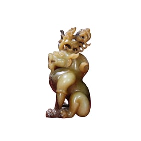 Superb Vintage Chinese Hetian Jade Carved Divine Beast Statue