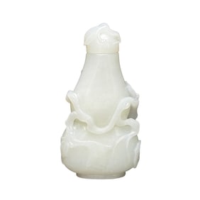 Superb Chinese Hetian Jade Carved Gourd Shape Snuff Bottle