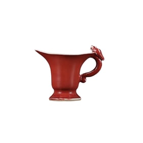 Chinese Ming Dynasty Red Glaze Fortune Dragon Porcelain Wine Cup