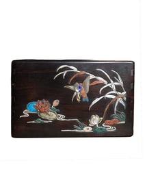 Vintage Chinese Wood Inlay Shoushan Stone & Shell Jewellery Box